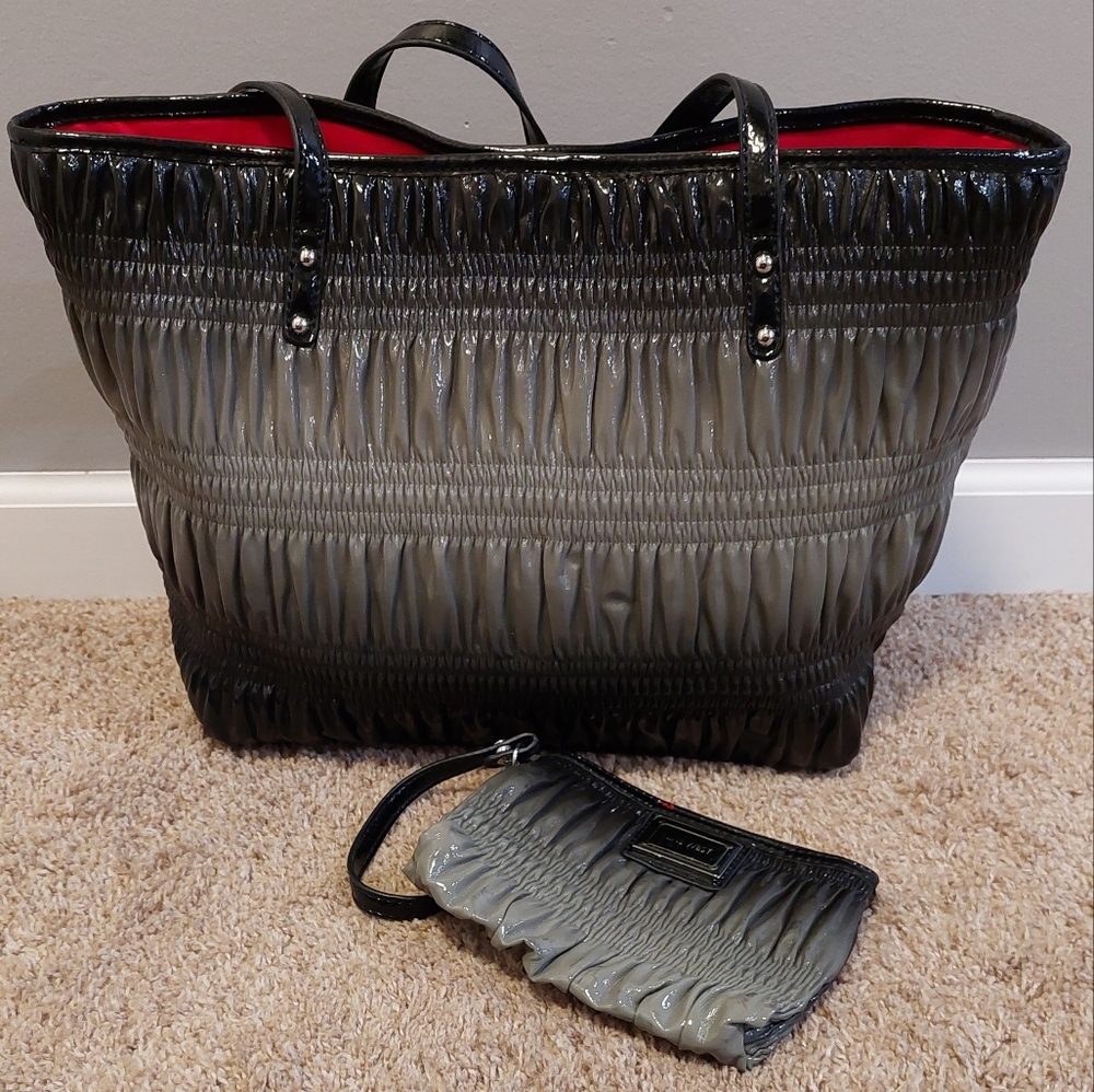 NINE WEST Pleated Vegan Leather Ombre Shopper Tote and Wristlet Bundle - Picture 4 of 15